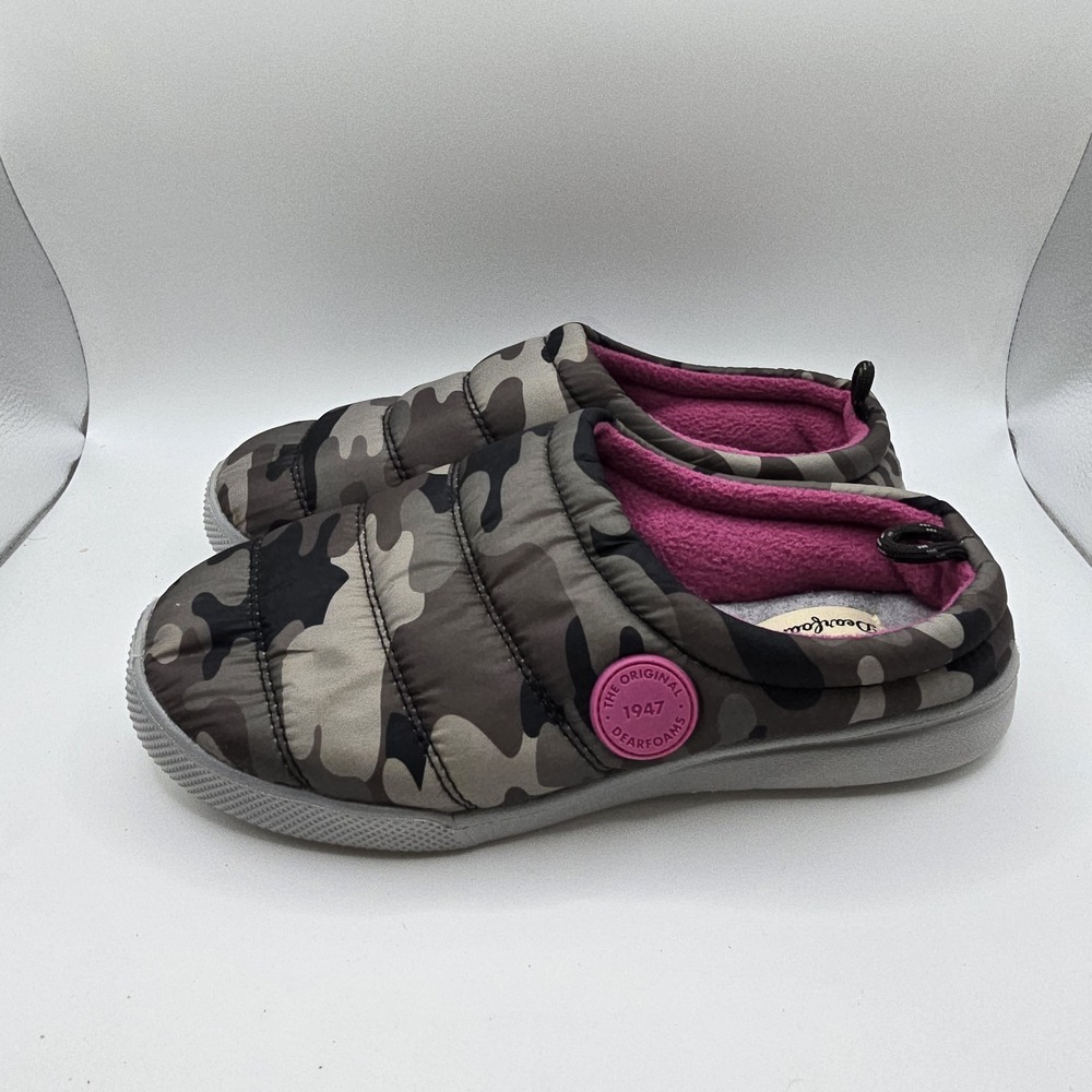 DearfoamsCamouflage Puffer Slippers Size 5 Women's Pink Fleece Lined Slip-On